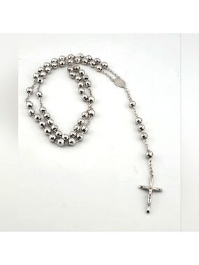 Silver Beaded Rosary 6.9mm Necklace stamped 925